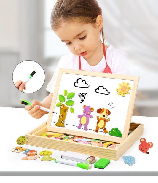 Puzzle Magnétique en Bois avec Tableau de Dessin